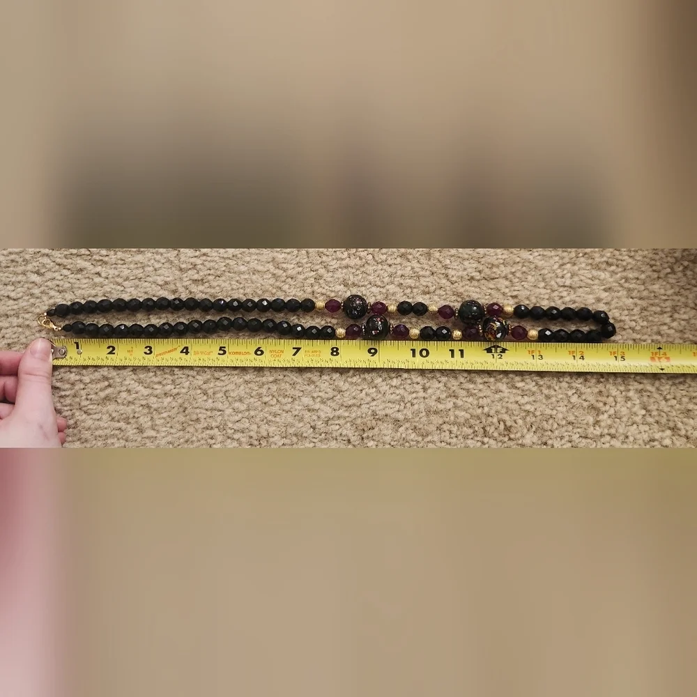 Beaded Black Necklace Purple‎ Floral Gold Abstract
